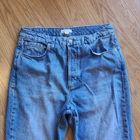 GOOD AMERICAN GOOD BOY SPLIT HEM RIPPED JEANS HIGH RISE STRAIGHT LEG sz 12/31 - Picture 3 of 8